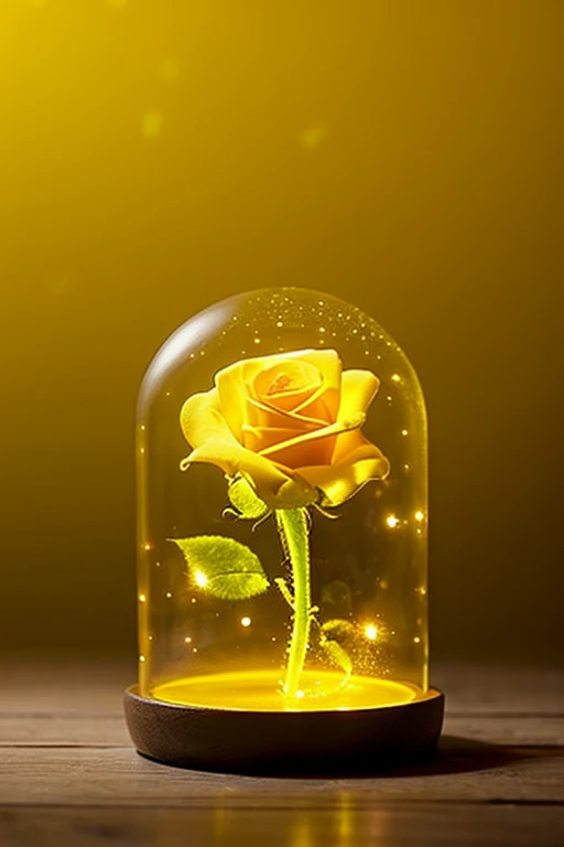 A rose in a jar　mysterious　Sparkling　yellow　background through