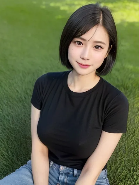 (kawaii 24 year-old Japanese girl, Nogizaka idol, Korean idol), healthy female athlete body, (glossy black hair, very short hair, messy hair edge, symmetric hair length:1.3), (bangs), (rounded face, brown eyes, single eyelid, no makeup, soft smiling:1.2), ...