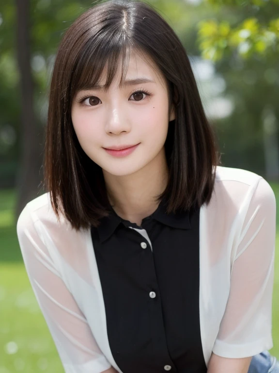 (kawaii 24 year-old Japanese girl, Nogizaka idol, Korean idol), healthy female athlete body, (glossy black hair, very short hair, symmetric hair length, even hair length:1.3), (bangs), messy hair edge, (rounded face, black eyes, single eyelid, no makeup, s...