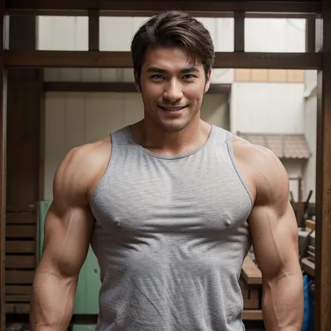 A refreshing foreign man，muscle macho，whole body，farmer，farmerの仕事，Handsome guy、manly，I have muscles，beautiful face，smile，Korean，beautiful image quality，high resolution，live-action，real