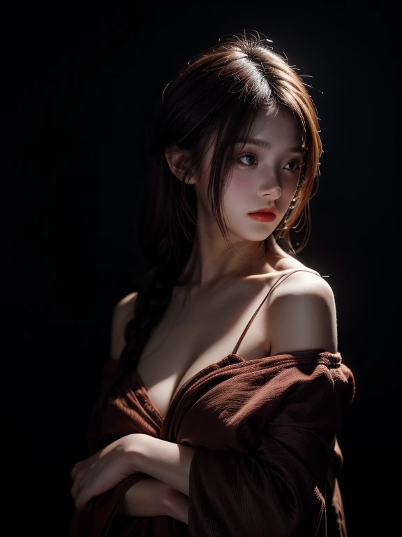 highest quality, masterpiece, ultra high resolution, (realistic:1.4), Raw photo, 1 girl, off shoulder, in the dark, deep shadow, private key, cold light 