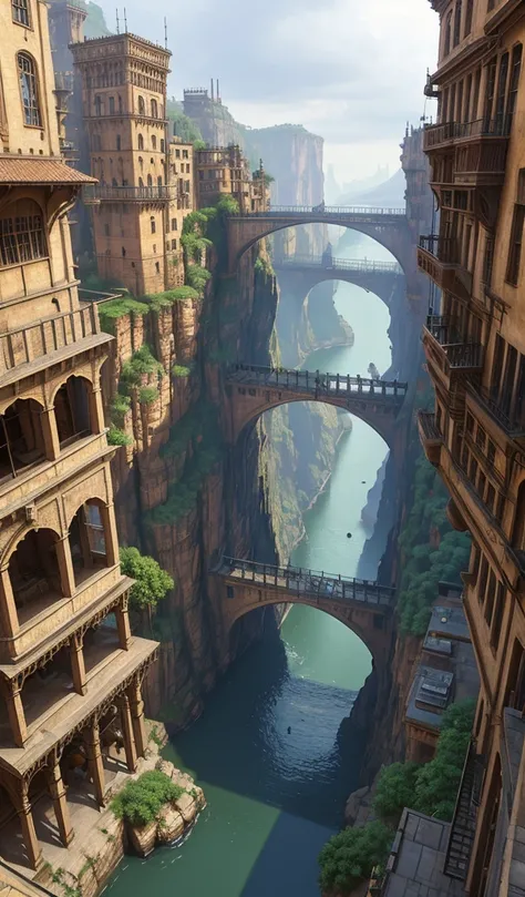 ((masterpiece)),((best quality)),((high detial)),((realistic,))
Industrial age city, deep canyons in the middle, architectural streets, bazaars, Bridges, rainy days, steampunk, European architecture