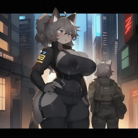 (((character is grayscale))), fully enclosed undersuit worn under clothing, streamlined integrated pumps built into top, smaller waist, full squishy thighs, full wide hips, round full butt, smaller torso, more narrow torso, smaller stature and height (((Ti...