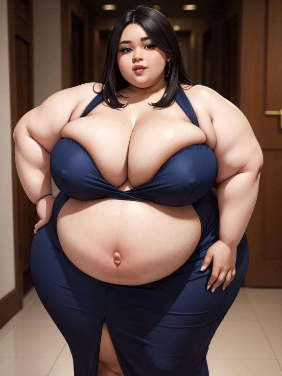 Bbw, formal dress, beautiful face, bloated belly, bbw African woman, obese, very fat, overweight 