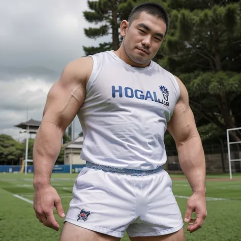 (sexy look:1.2), (hugging each other:1.2), (rugby uniform:1.2), (at play ground:1.2), japanese man, manly face, (round face:1.2)...