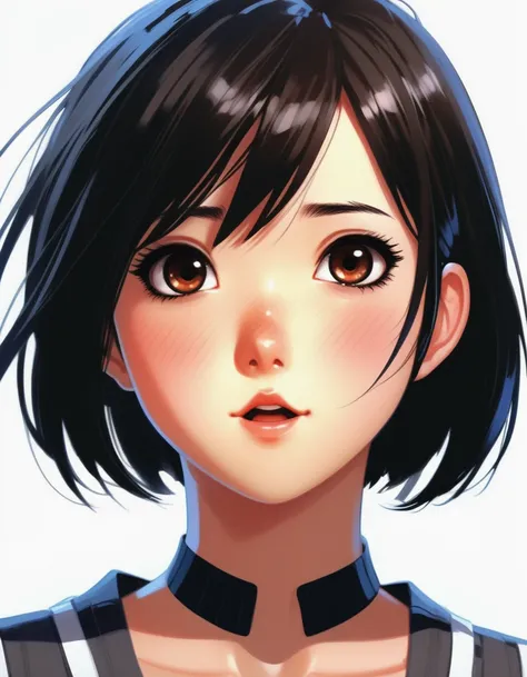 anime girl portrait, big dark brown eyes, black bobcut hair, excited face, illustration by ilya kuvshinov and greg rutkowski and Makoto Shinkai, digital painting, sharp focus, high quality, detailed
