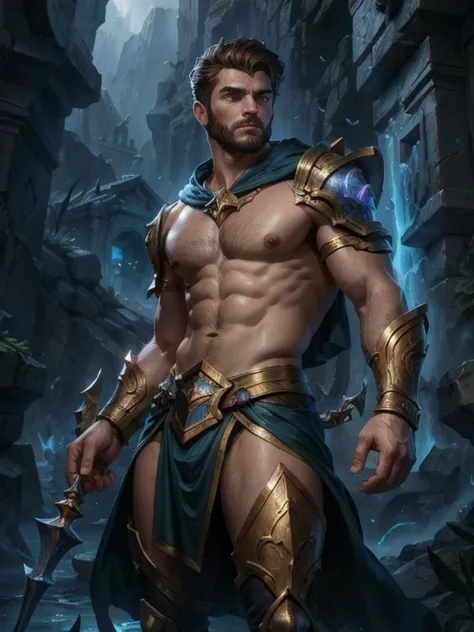 Masterpiece, best quality, high resolution, Close-up photo, man, greek god, Fantasy, League of Legends style, beautiful figure painting, light, amazing composition, front view, HDR, lightตามปริมาตร, Special quality, elegant, Highly detailed