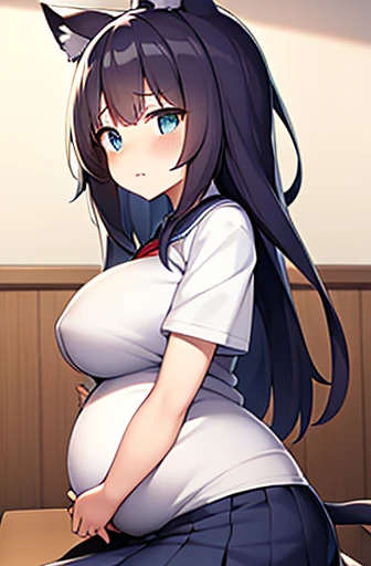 pregnant with many girls, Have cat ears,Pregnant, childbirth, work、A belly so huge that it can&#39;t exist in reality、Belly on the verge of bursting、Looks very painful、small face、Giant belly、Big belly、、masterpiece、very shy look、Are fat、Belly bigger than bo...