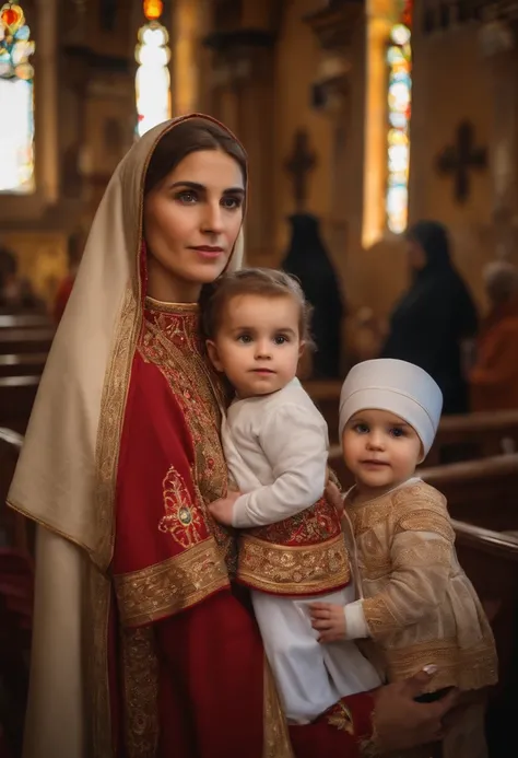 Orthodox regular woman with a children in the Orthodox Church