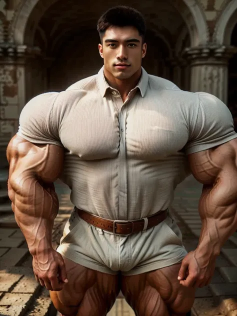 1man, a 28 year old muscular man, giant, strong body, brutalmass, massive body, bulk, wide pecs, large body size, wearing a long sleeve white shirt and bowtie, st, soft lighting, masterpiece, best quality, 8k ultra hd, dslr camera, film grain, Fujifilm XT3...