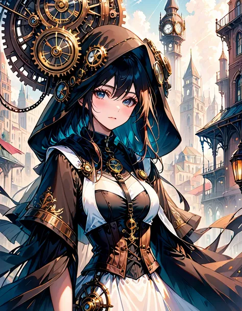 a mesmerizing and ultra-high-resolution emo art masterpiece set in a steampunk world. a stunningly beautiful nun is depicted, we...