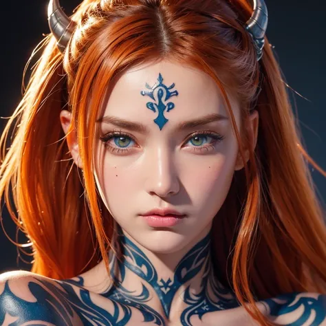 (((masterpiece))), (((highest quality: 1.4))), ((Super detailed: 1.4)) , Highly detailed gouache painting of a female tiefling, gorgeous exotic features, amber neon eyes:1.5,  orange hair, highly detailed facial features, expressive face, detailed texture,...