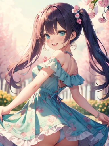 小さなgirl、Face photo、Face up、The arrival of spring、big ass、 (alone:1.5,)Super detailed,bright colors, very beautiful detailed anime face and eyes, look straight, ;d, shiny_skin,girl, （（Gradation、long hair,Red and blue hair））、forehead is exposed.、green eyes、、...