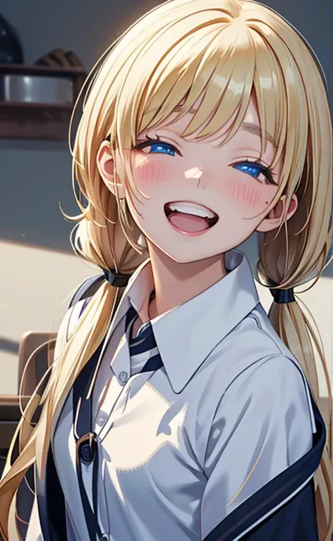 (​masterpiece、top-quality、8k size wallpaper、offcial art)、(portrait,cowboy shot:1.6)、(1girl),(very loud laugh,Open mouth:1.3),(half closed eyes),cute face,blue eyes、(low twintails)、
,(stand),(Shining smile),
,(slender),(school uniform),(long fluorescence bl...