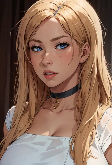 (best quality,highres),(realistic:1.37),(portrait),(studio lighting), ,solo mature woman,curvy, giant breasts, giant ass,straight strawberry blonde hair, dusty blue eyes,full lips, seductive, choker, dress as a cop