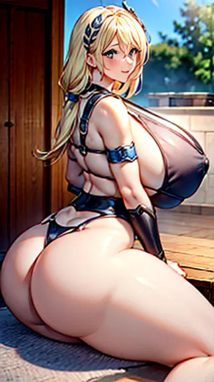 NSFW,(((curvy))),cameltoe sensual, long blonde hair, thick thighs, 8K, 4k, highest quality, High resolution:1.2), cute anime face, noise reduction, shining blue eyes, gentle smile, kind eyes、toned abdominal muscles, muscular arms, muscular legs, young face...