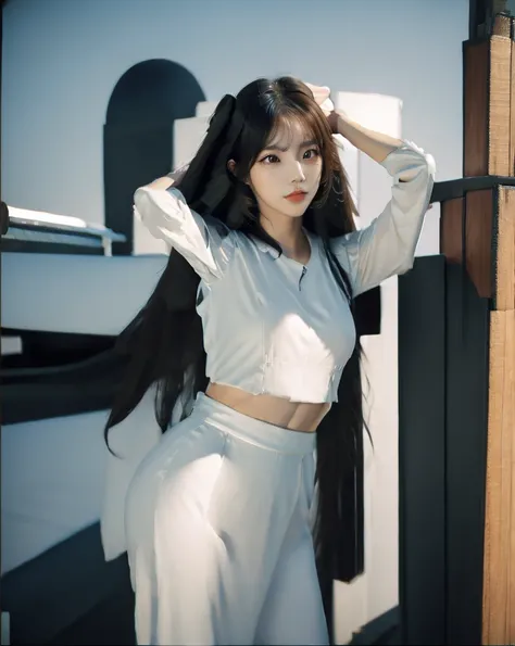 araffed woman with long black hair and a white top posing for a picture, 8k selfie photograph, ulzzang, 8k artgerm bokeh, portrait of jossi of blackpink, sun yunjoo, jinyoung shin, jaeyeon nam, iu lee ji-eun as a super villain, heonhwa choe, portrait of fe...