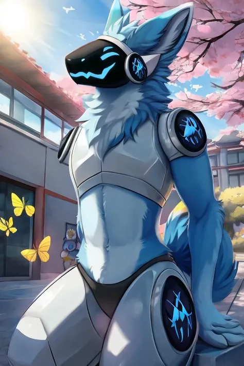 (((Light blue fur protogen))) , big chest, day, sexy, sensual, detailed, uploaded to e621, beautiful and detailed portrait of an anthropomorphic Light blue fur protogen, (((male ))) uploaded to e621, zaush, foxovh, movie lighting, , thicc, alone, ((submiss...