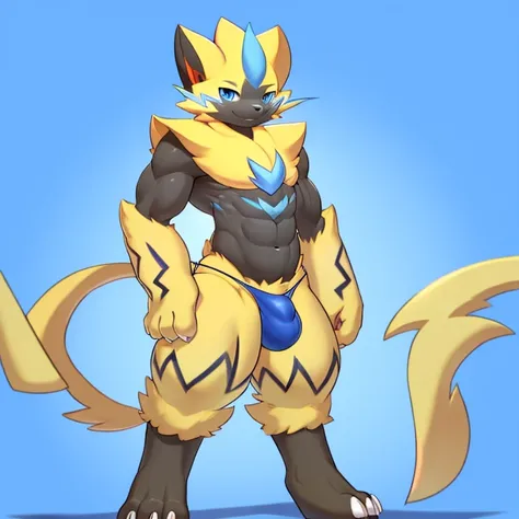 zeraora, tiny thong, bulge, standing, smile, male, muscular