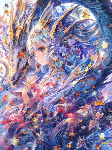 Anime girl with dragon wings and blue dress, detailed anime art, Detailed Digital Anime Art, anime fantasy illustration, Detailed anime artwork, anime fantasy artwork, Detailed key anime art, high detailed official artwork, beautiful fantasy anime, digital...