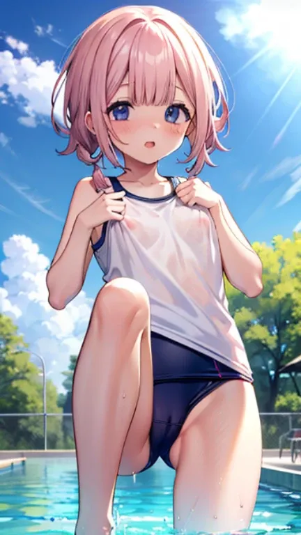 、High resolution、Full HD、8K quality、、、droopy eyes、紺色のschool swimwear、Pussy、eye highlights、lively eyes、clear eyes、beautiful eyes、、、school swimsuit、school swimwear、nipple、Pussy、blush、show off、open your legs、spread legan streak、Tsurupeta、shaved pussy、In the p...