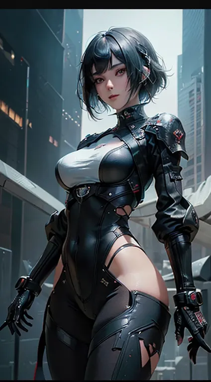 ((highest quality)), (((masterpiece)), (detailed: 1.4), 3D, Images of beautiful cyberpunk women, bob cut, torn black tights, leather clothes, Electromechanical, nffsw(high dynamic range), ray tracing, NVIDIA RTX, super resolution, unreal 5, Scattered benea...