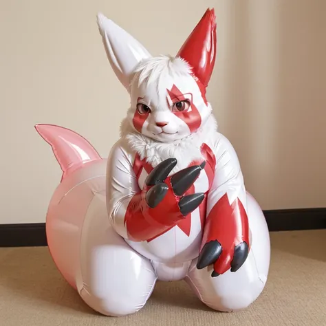 1boy, solo, realistic photo, kawaii zangoose, solo, masterpiece, high detail, best shadow, inflatable suit, zangoose, pokemon, shiny vinyl, latex pokemon suit, full body, nsfw, blush, claw pose