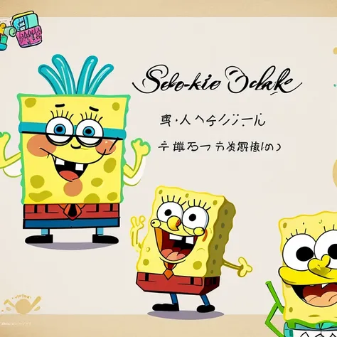 Spongebob、handwritten style、parody、character、comedy