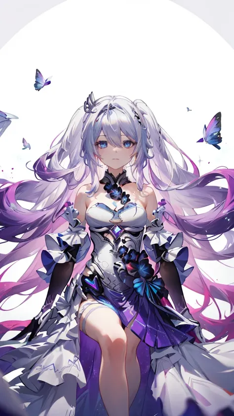 1 girl, alone, full body, (highest quality,8K,High resolution,masterpiece:1.2),Super detailed,(anime), Lord of Finality, Kiana  (Honkai impact 3)Very long white hair, blue eyes, alone, highly detailed facial features, detailed and beautiful eyes, cute, loo...