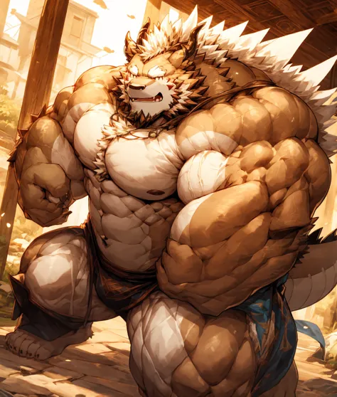 

A white dragon orc，Strong build，muscular，Like a born strong man。His skin looks healthy and fair，Muscle and fat intertwined，Create a unique skin texture，complete and powerful。

His arms are as strong as iron pillars，chiseled muscles，Seems to contain infin...