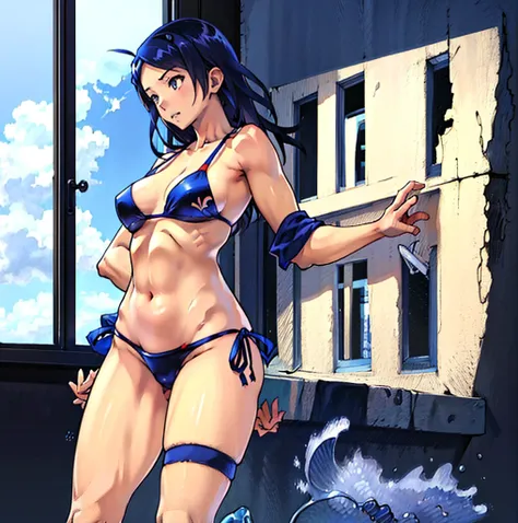 anime girl in bikini posing in front of window with blue sky, realistic bikini, seductive anime girl, smooth anime cg art, is wearing a swimsuit, attractive anime girl, realistic shaded perfect body, [ 4 k digital art ]!!, (anime girl), digital anime art, ...