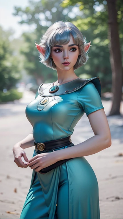 (best quality, ultra realistic) 8k, retro futuristic look, dream aesthetic, dream atmosphere, 1 tall elf girl, beautiful cute el...