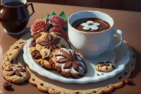 natural、cookies、Coffee、close-up real flowers 