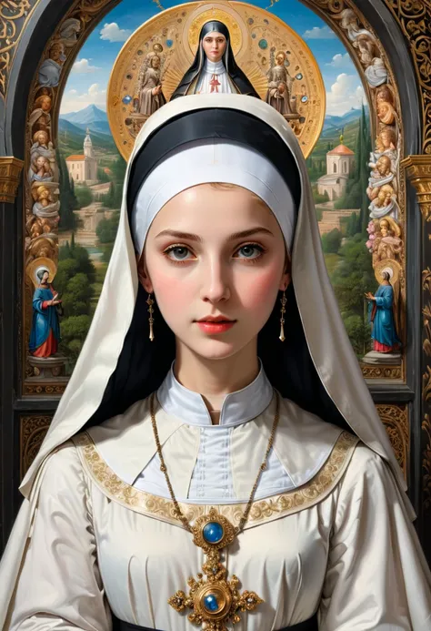 young Nun, hermitage, (masterpiece, best quality, Professional, perfect composition, very aesthetic, absurdres, ultra-detailed, intricate details:1.3)