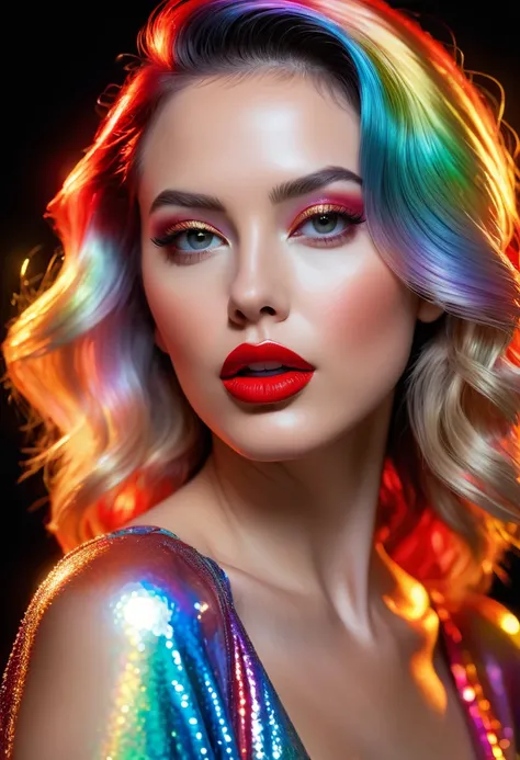 fantasic nature, ultra detail, ultra realism, hyper realistic, 90s, furrowed, vibrant holographic gradient, adventurecore, argon flash, photopainting, femme fatale, red lips, Professional Photography, Award Winning Photoshoot, Hyper-Realistic, Canon 1DX Ma...