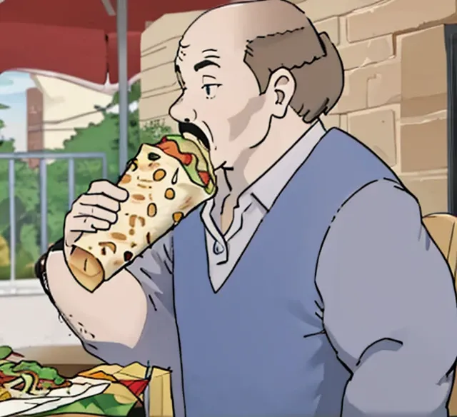 Carl Brutananadilewdki eating Nachos Cheesesteak Sub on McDonald, Style of moffmachi