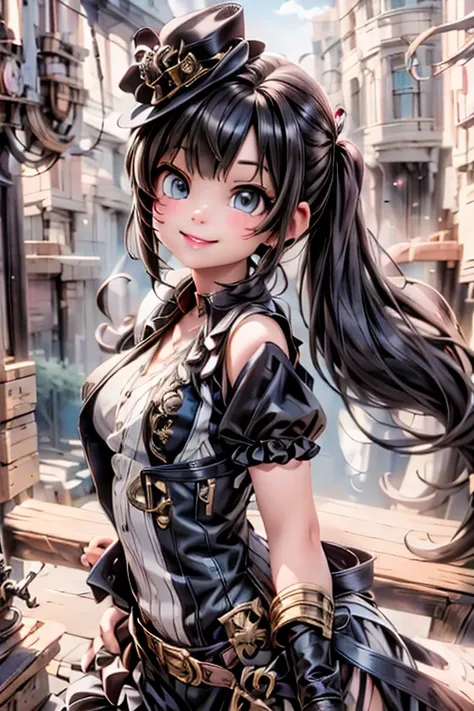 steampunk girl smiling, dynamic pose,