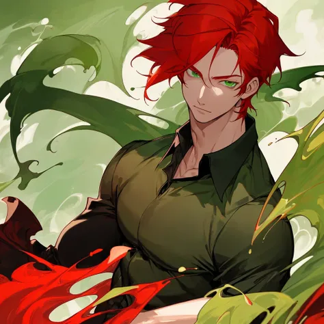 Make a man with red hair, green eyes in a style