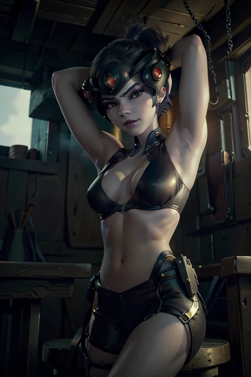 8k, highres,nsfw, 1girl, owmaker, black bra, arms up