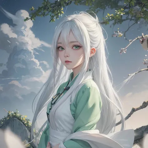 Anime girl with white hair and green eyes, detailed digital anime art, anime style 4k, white haired god, anime art wallpaper 4k, anime art wallpaper 4k, Best Anime 4K Kona-chan Wallpaper, anime art wallpaper 8k, detailed anime artwork, detailed anime art, ...