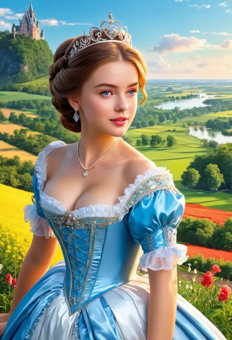 (masterpiece), Art work, (best quality), (high resolution),dutch angle,hyper detailed, solo, detailed_background, landscape, a princess Very hot,