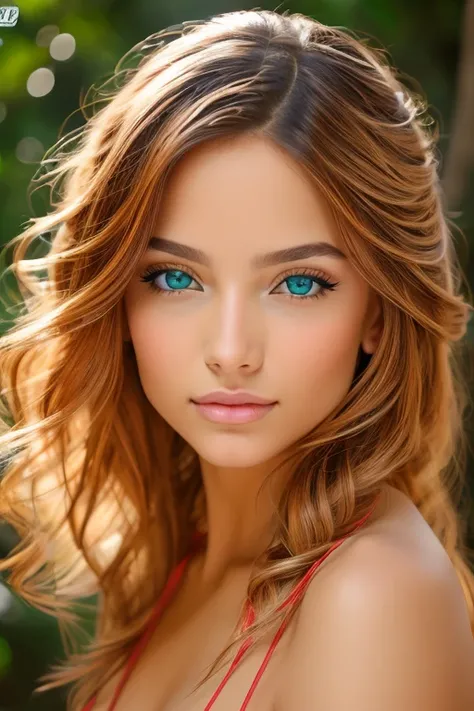 1 chica, very beautiful young girl of 18 years, largo cabello rojo brillante, ojos azules brillantes, con cuernos en su cabeza con las puntas doradas, mujer sexy con alas en su espalda, joyeria de oro y rubies , con algynas esmeraldas brillantes colores, l...