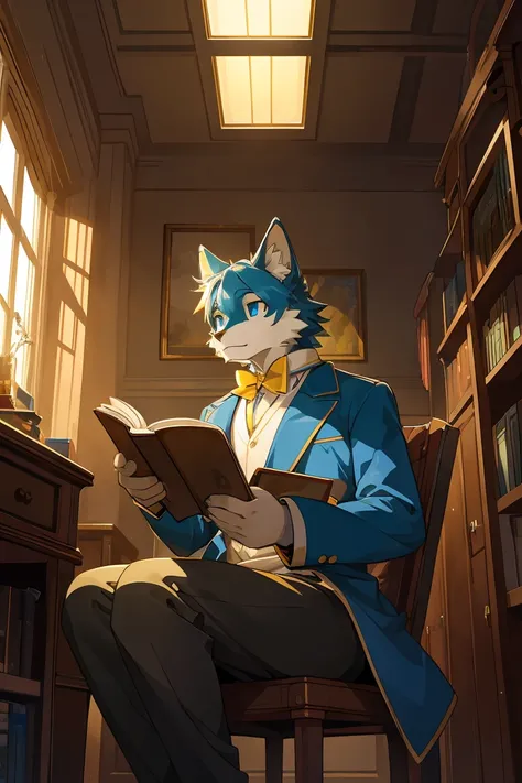 cover, high resolution, top quality, best quality, Unparalleled masterpiece, perfect work of art, Ridiculous, High quality illustrations, 超high resolution, Detailed background, perfect anatomy(1 boy, alone, Kanno,yellow-blue eyes, furry human, student,Read...