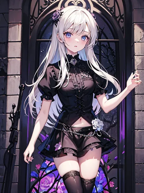 beautiful girl,Floral,gothic clothing,mini skirt,attack magic,