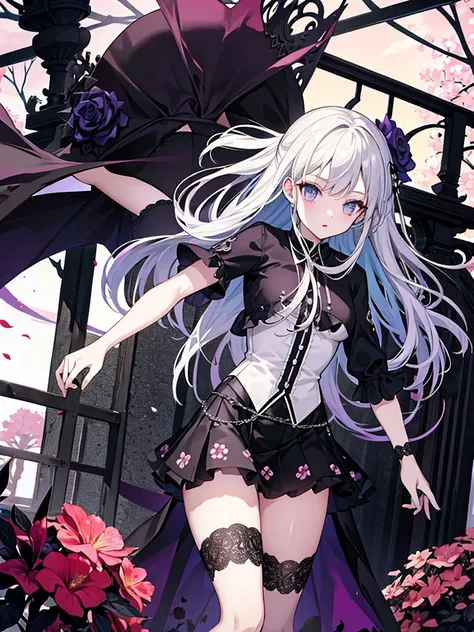 beautiful girl,Floral,gothic clothing,mini skirt,attack magic,