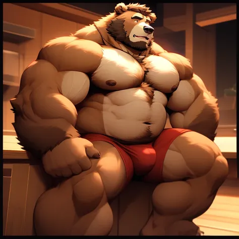 caricature of a pot-bellied man, Bear man, hairy chest, high resolution commission, hairy character, full-length portrait of a short!, full-body commission for, muscular bear man, hairy brown body, anthropomorphic bear, high moral, sexy , werebear, (SFW) s...