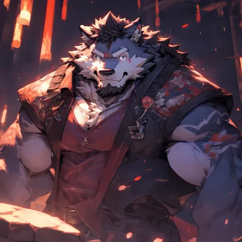 anime - imagen de estilo de un hombre en una escena invernal con un lobo, un lobo antro, buen chico gigante mecha lobo sabueso, gran lobo, heavy winter aesthetic, lobo peludo, hombre lobo musculoso, arte conceptual de invierno, arte pov de pata antro, lobo...