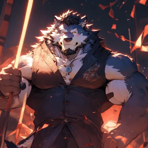 anime - imagen de estilo de un hombre en una escena invernal con un lobo, un lobo antro, buen chico gigante mecha lobo sabueso, gran lobo, heavy winter aesthetic, lobo peludo, hombre lobo musculoso, arte conceptual de invierno, arte pov de pata antro, lobo...