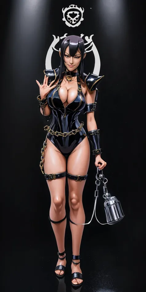 (masterpiece, best quality:1.2), solo, 1girl, hulemy, smile, looking at viewer, dark fantasy anime illustration of a (FULL BODY) perfect face, wearing tight leather stealth armor, stalking, BIG KNOCKERS CLEAVAGE, lustful smirking smile red blush red cheeks...