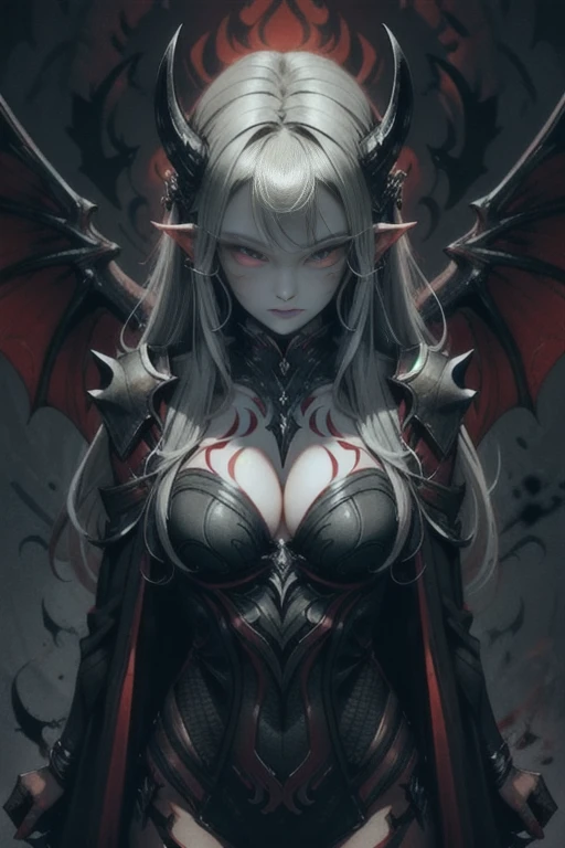 Overgrown hell life, winged devil linkle, Grey skin, black veins, black blood, red markings, devil armor,